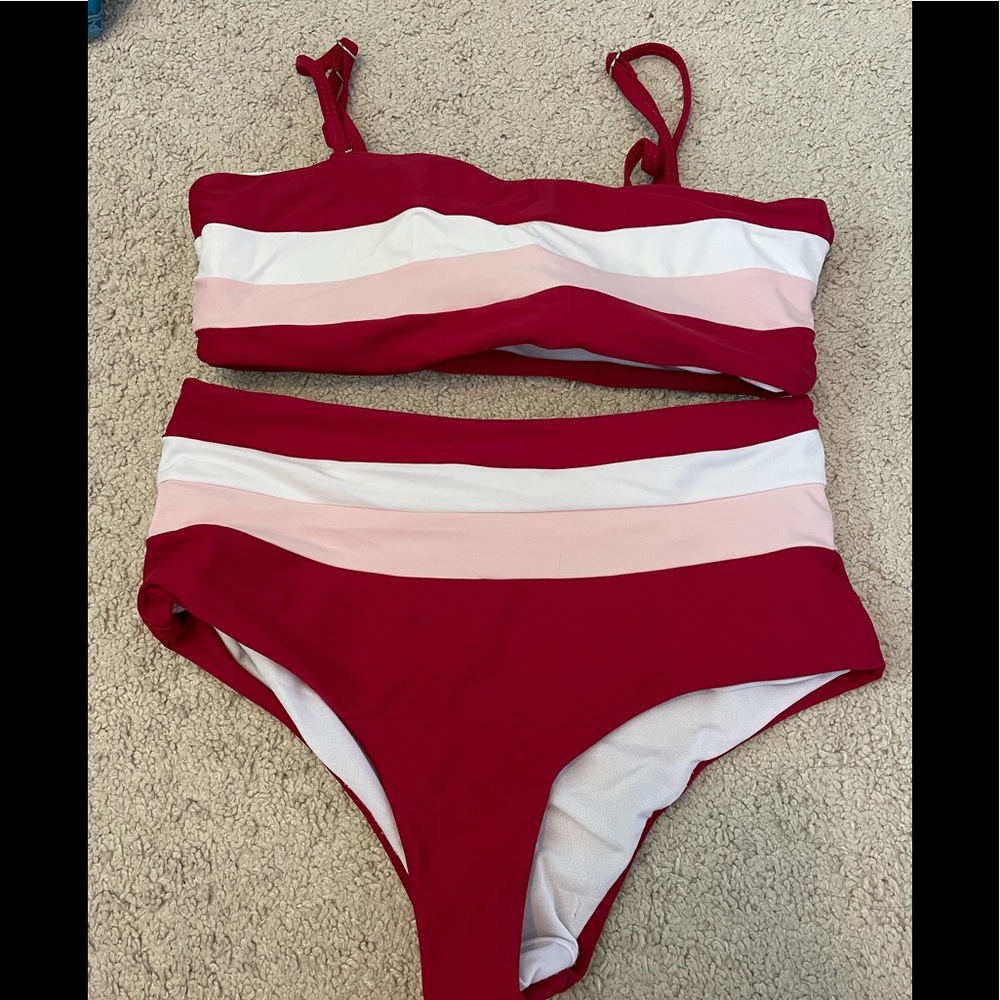Striped high waisted swimsuit